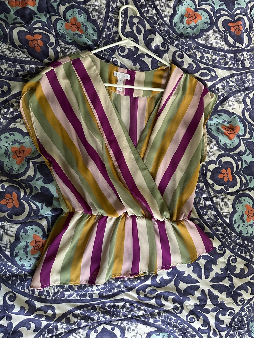 Leith Multicolor Striped V-Neck Peplum Top